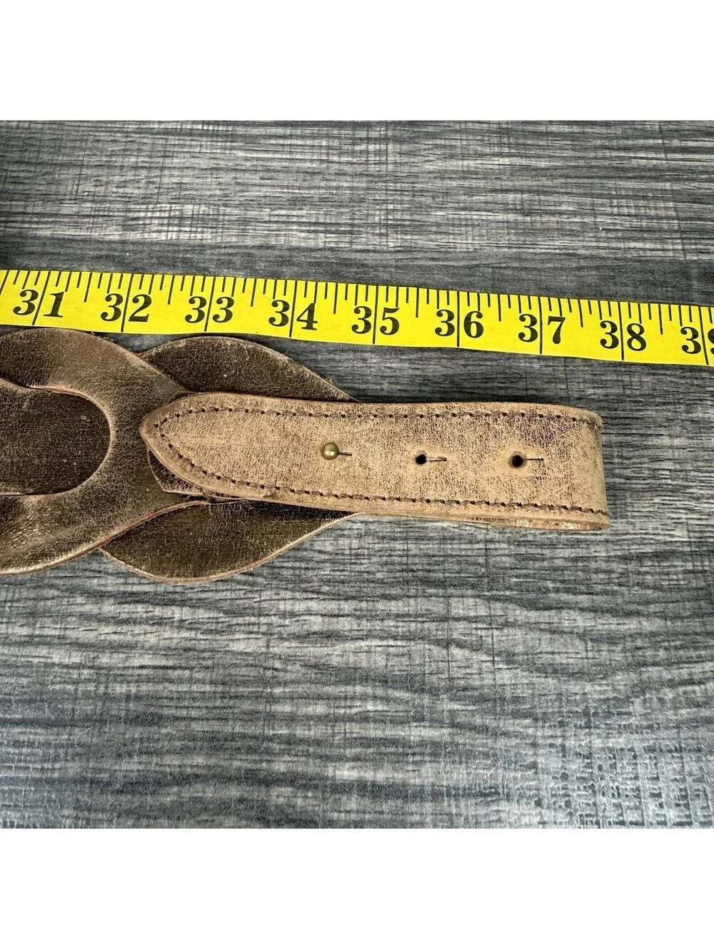 Old Navy Women’s Genuine Leather Braided Belt L/XL Brown Bronze O Ring Y2K 2006